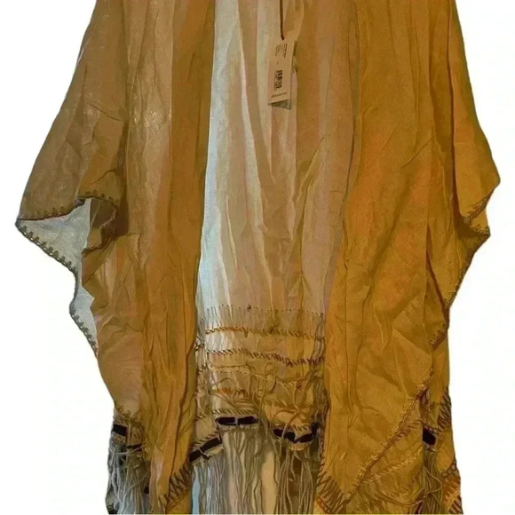 Johnny Was Women's Beige Fringed Poncho Viscose One Size Lightweight Layer - Picture 9 of 11